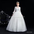 Νέο κομψό νύφη μακρύ μανίκι V-λαιμό δαντέλα Lace μακρύ μανίκι νύφες tould λευκό κομψό μακρύ φόρεμα γάμου τρένο